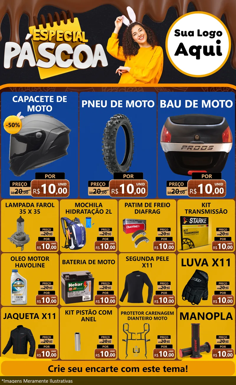 Modelo de Encarte para Encarte Grande com o tema Especial Páscoa para Moto peças