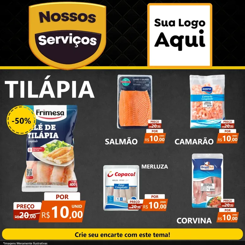 Modelo de Rede Social para Feed Facebook com o tema Nossos Serviços para Peixaria