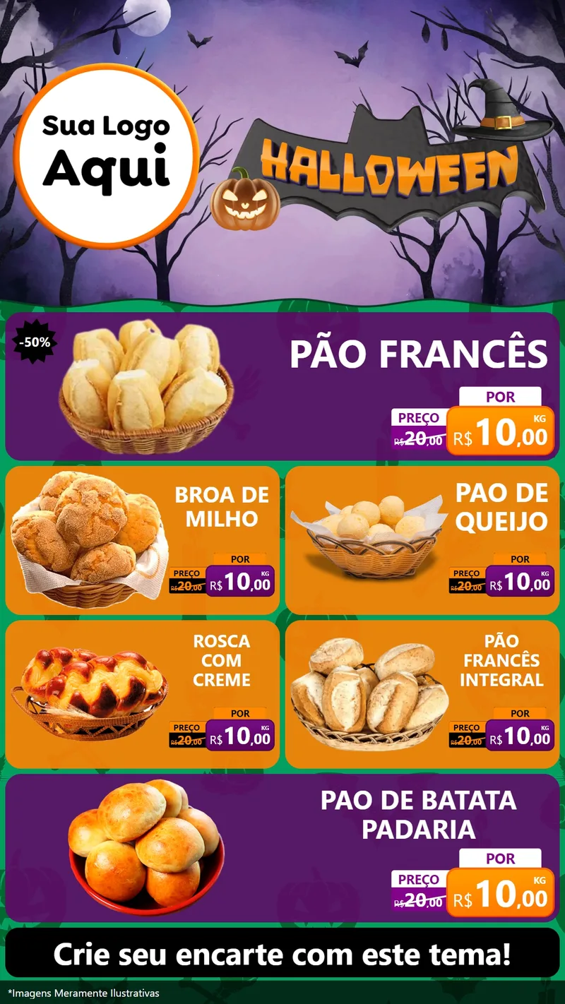 Modelo de TV para TV Vertical com o tema Halloween para Padaria