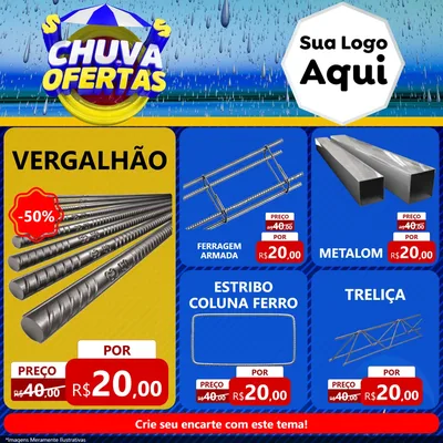 Modelo de Rede Social para Feed Facebook com o tema Chuva de Ofertas para Ferragens