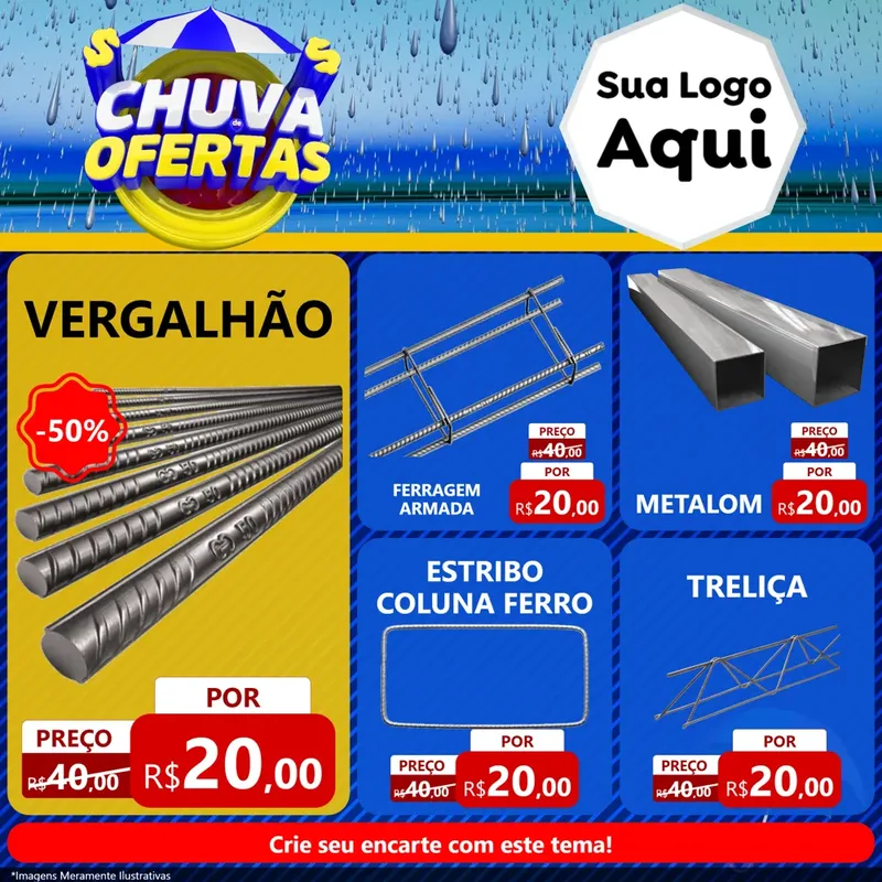 Modelo de Rede Social para Feed Facebook com o tema Chuva de Ofertas para Ferragens