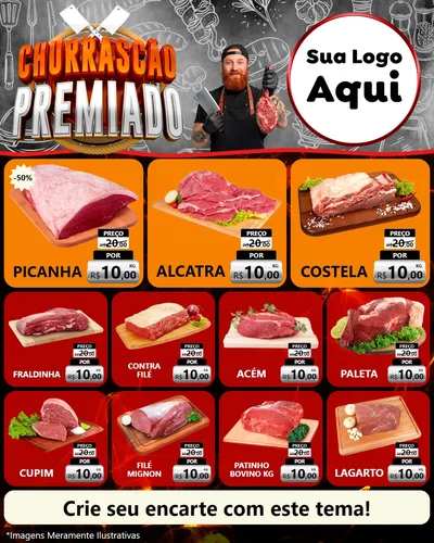 Modelo de Rede Social para Feed Instagram com o tema Churrascão Premiado para Açougue