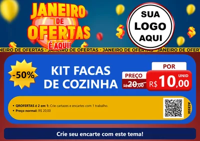 Modelo de Cartaz para Cartaz A4 Horizontal com o tema Janeiro de Ofertas É Aqui! para Utilidades Domésticas