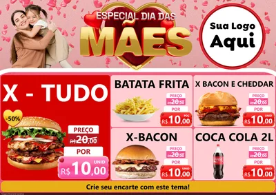 Modelo de Encarte para Encarte A4 Horizontal com o tema Especial Dia Das Mães para Hamburgueria