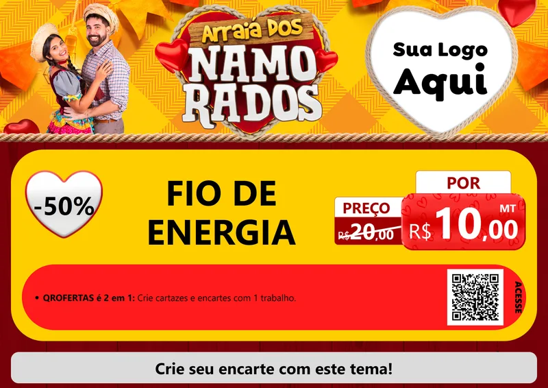 Modelo de Cartaz para Cartaz A4 Horizontal com o tema Arraiá dos Namorados para Materiais Elétricos