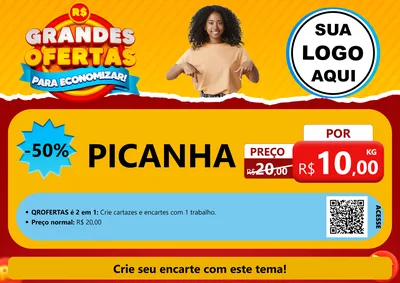 Modelo de Cartaz para Cartaz A4 Horizontal com o tema Grandes Ofertas Para Economizar! para Açougue
