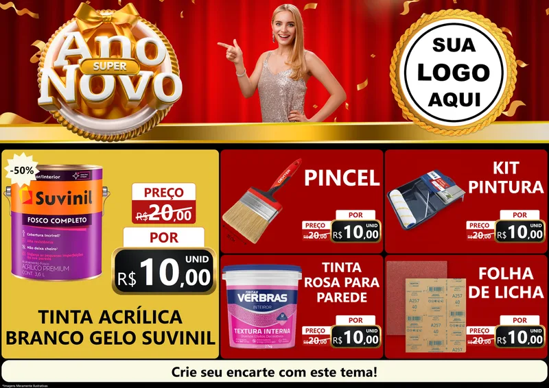 Modelo de Encarte para Encarte A4 Horizontal com o tema Super Ano Novo para Tintas e Ferramentas