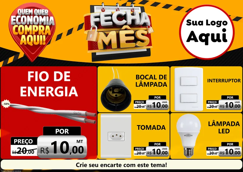 Modelo de Encarte para Encarte A4 Horizontal com o tema Fecha Mês para Materiais Elétricos
