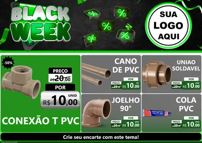 Modelo de Encarte para Encarte A4 Horizontal com o tema Black Week para Tubos e conexões