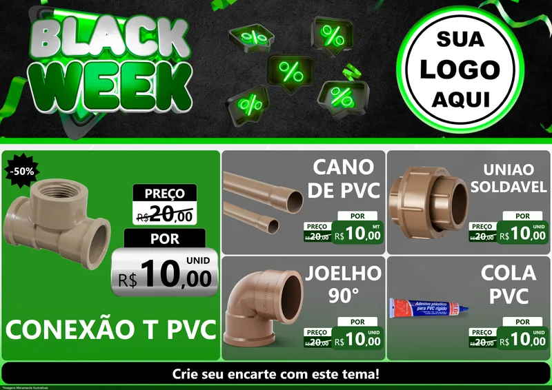 Modelo de Encarte para Encarte A4 Horizontal com o tema Black Week para Tubos e conexões