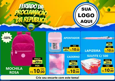 Modelo de Encarte para Encarte A4 Horizontal com o tema Feriado da Proclamação da República para Papelaria