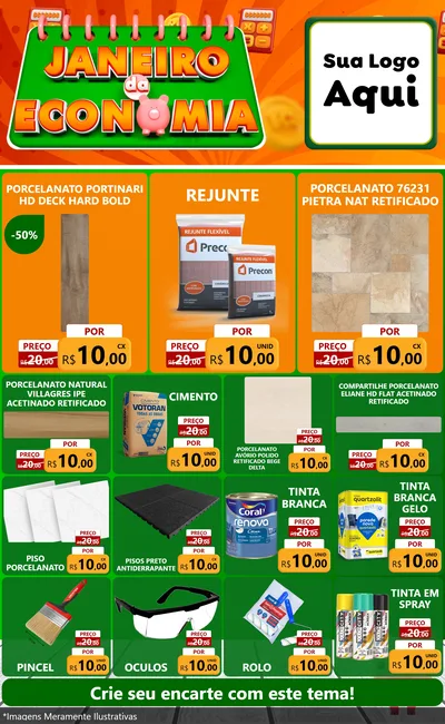 Modelo de Encarte para Encarte Grande com o tema Janeiro da Economia para Pisos e revestimentos