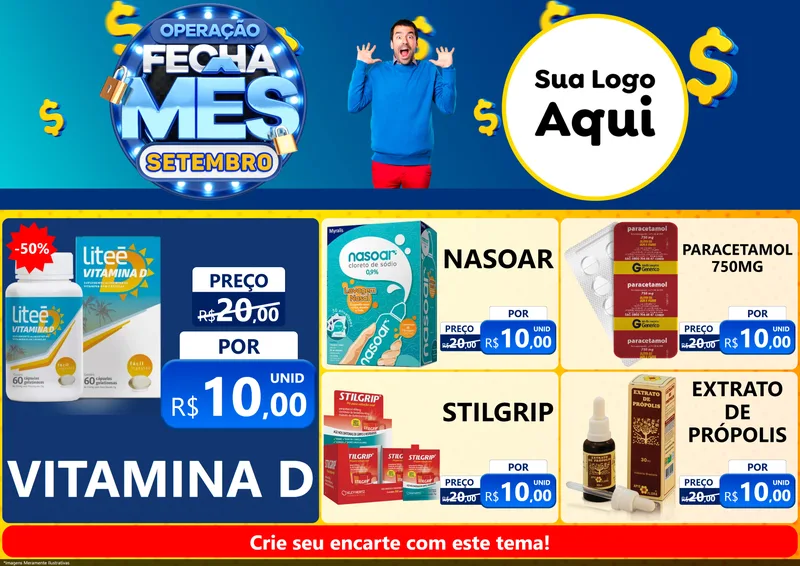 Modelo de Encarte para Encarte A4 Horizontal com o tema Operação Fecha Mês Setembro para Farmácia