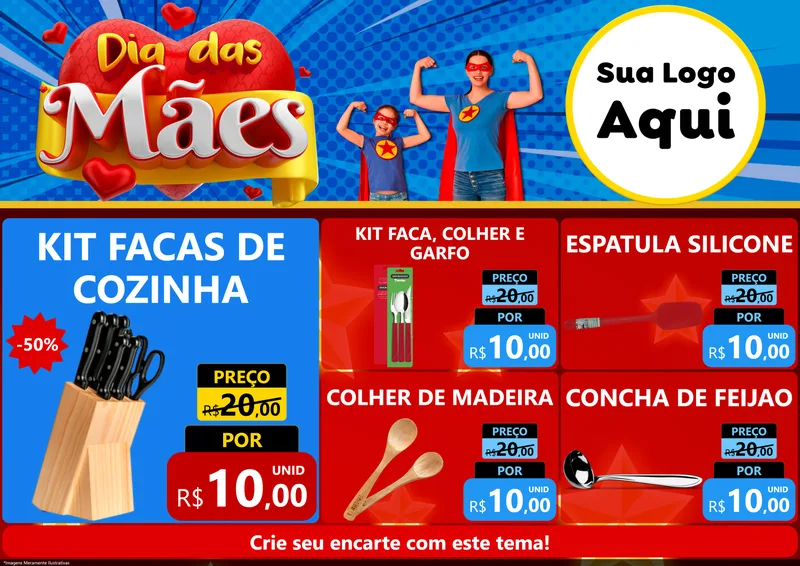 Modelo de Encarte para Encarte A4 Horizontal com o tema Dia das Mães para Utilidades Domésticas