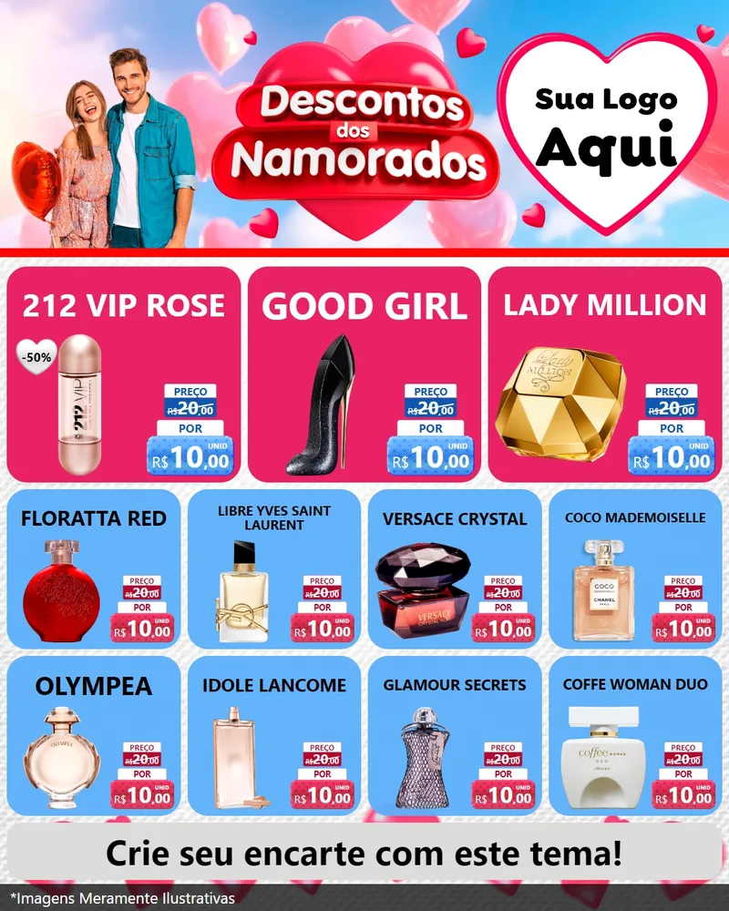 Modelo de Rede Social para Feed Instagram com o tema Descontos dos Namorados para Perfumes