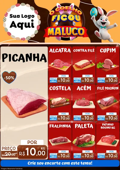 Modelo de Encarte para Encarte A4 Vertical com o tema O Coelho Ficou Maluco - Páscoa para Açougue