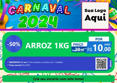 Modelo de Cartaz para Cartaz A4 Horizontal com o tema Carnaval 2027 para Supermercado