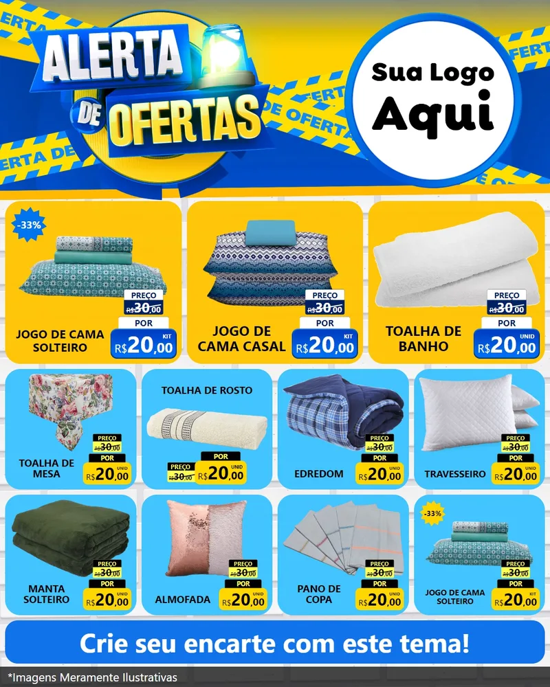 Modelo de Rede Social para Feed Instagram com o tema Alerta de Ofertas para Cama, Mesa e Banho