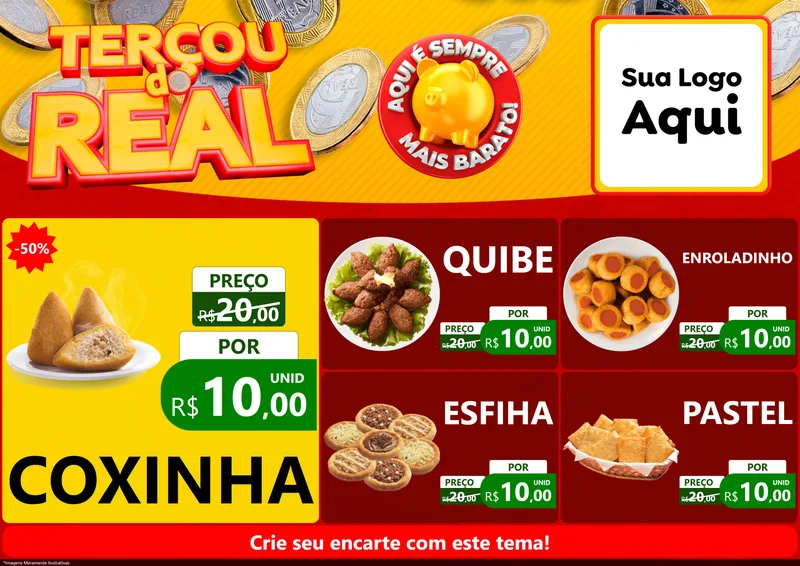 Modelo de Encarte para Encarte A4 Horizontal com o tema Terçou do Real para Salgadaria