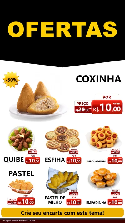 Modelo de Rede Social para Stories com o tema Ofertas Preto e Vermelho Cartaz para Salgadaria