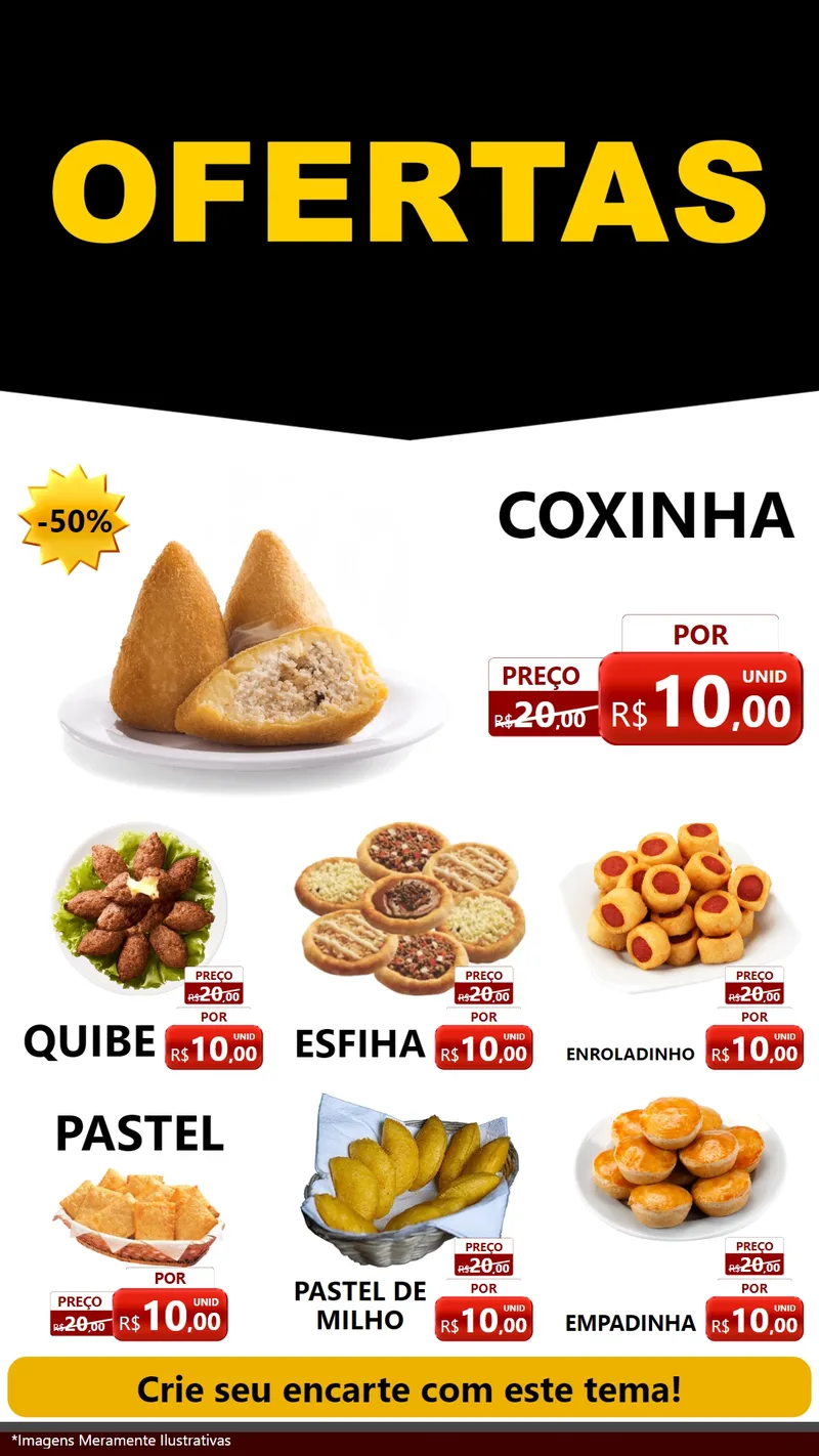 Modelo de Rede Social para Stories com o tema Ofertas Preto e Vermelho Cartaz para Salgadaria