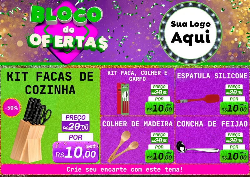 Modelo de Encarte para Encarte A4 Horizontal com o tema Bloco de Ofertas para Utilidades Domésticas