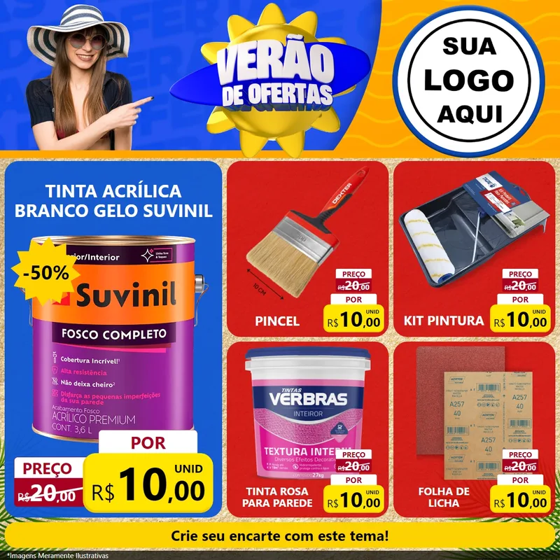 Modelo de Rede Social para Feed Facebook com o tema Verão de Ofertas para Tintas e Ferramentas