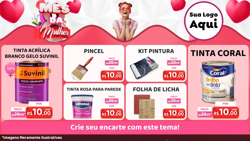 Modelo de TV para TV Horizontal com o tema Mês da Mulher para Tintas e Ferramentas