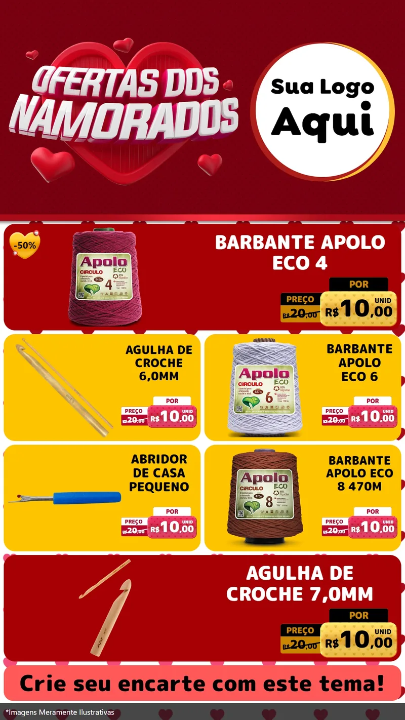 Modelo de TV para TV Vertical com o tema Ofertas Dos Namorados para Armarinho e Aviamentos