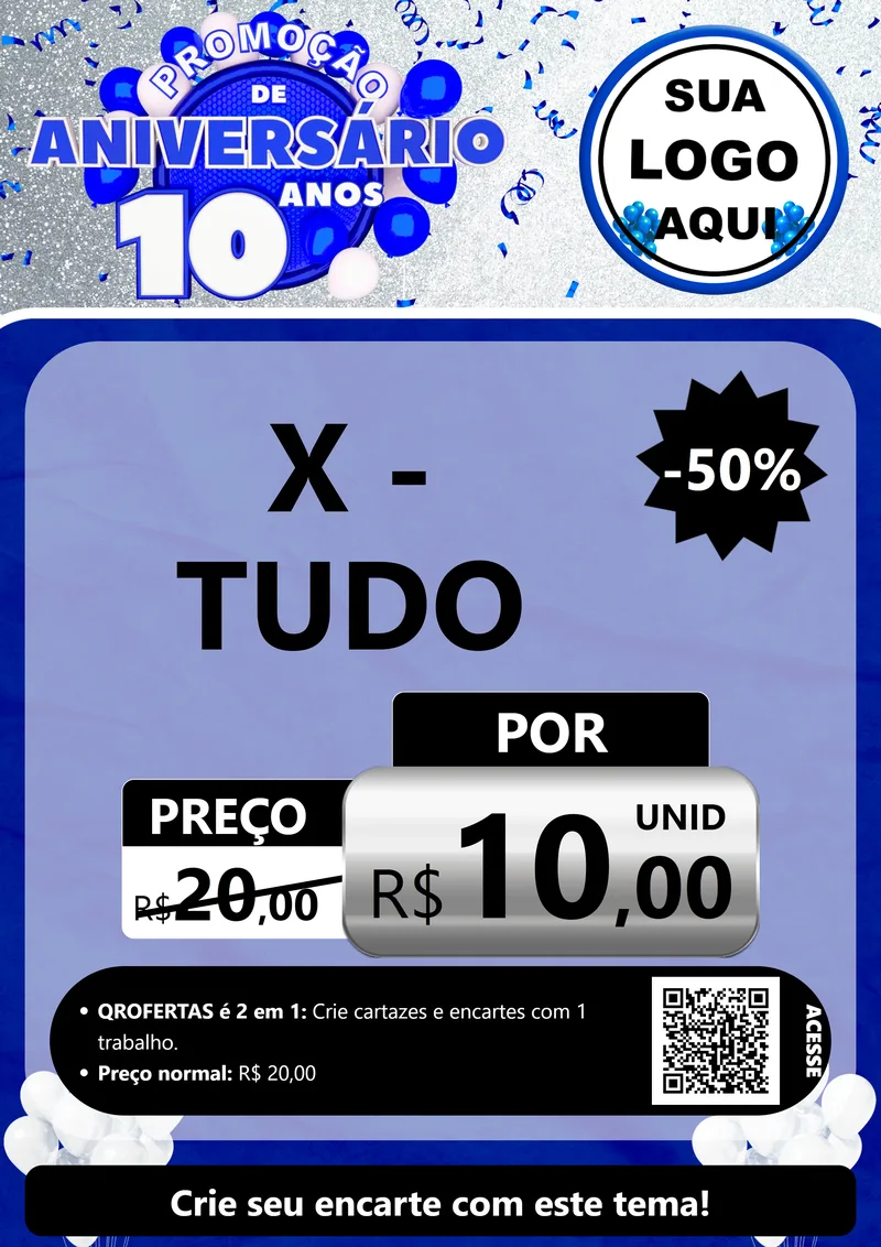 Modelo de Cartaz para Cartaz A4 Vertical com o tema Promoção de Aniversário - 10 Anos para Hamburgueria