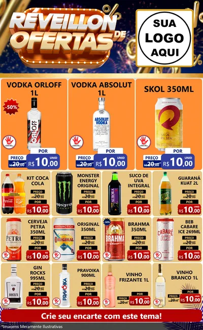 Modelo de Encarte para Encarte Grande com o tema Réveillon de Ofertas para Distribuidora de bebidas