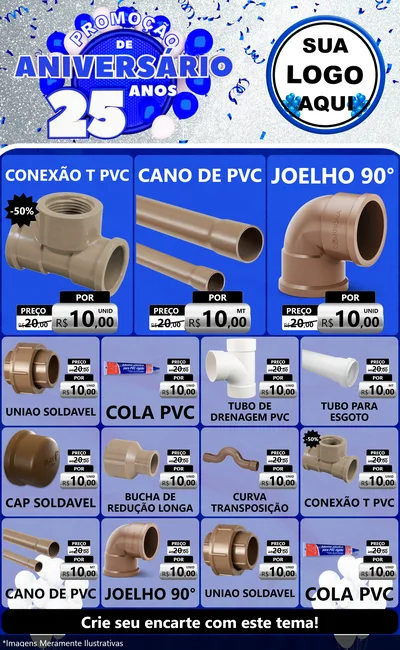 Modelo de Encarte para Encarte Grande com o tema Promoção de Aniversário - 25 Anos para Tubos e conexões