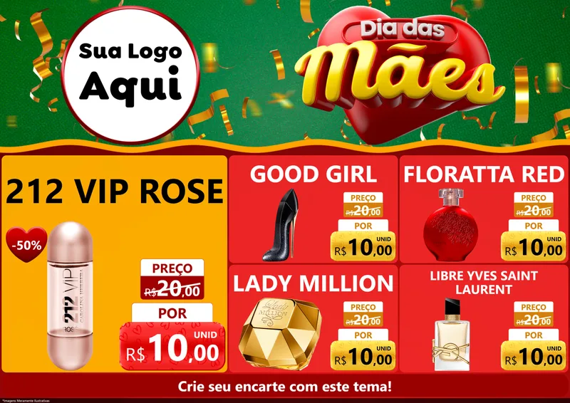 Modelo de Encarte para Encarte A4 Horizontal com o tema Dia das Mães para Perfumes
