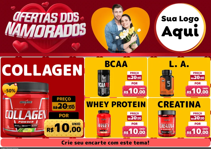 Modelo de Encarte para Encarte A4 Horizontal com o tema Ofertas Dos Namorados para Suplementos alimentares