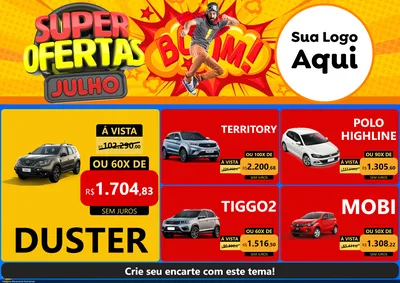 Modelo de Encarte para Encarte A4 Horizontal com o tema Super Ofertas Julho para Concessionaria de Carros