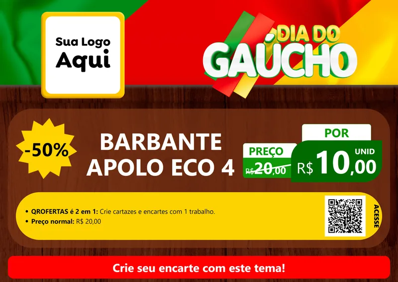 Modelo de Cartaz para Cartaz A4 Horizontal com o tema Dia do Gaúcho para Armarinho e Aviamentos