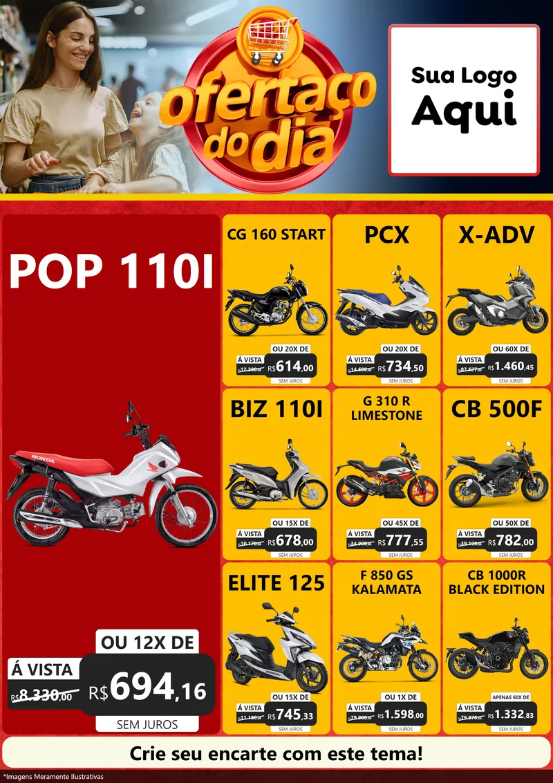 Modelo de Encarte para Encarte A4 Vertical com o tema Ofertaço Do Dia para Concessionaria de Motos
