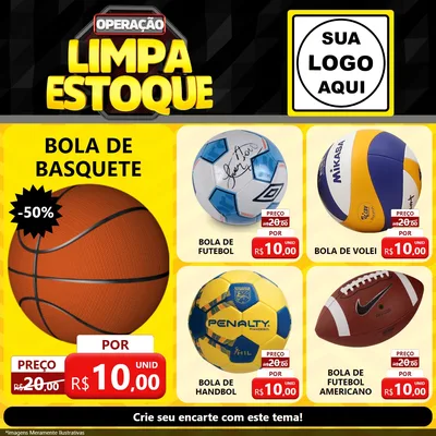 Modelo de Rede Social para Feed Facebook com o tema Operação Limpa Estoque para Artigos Esportivos