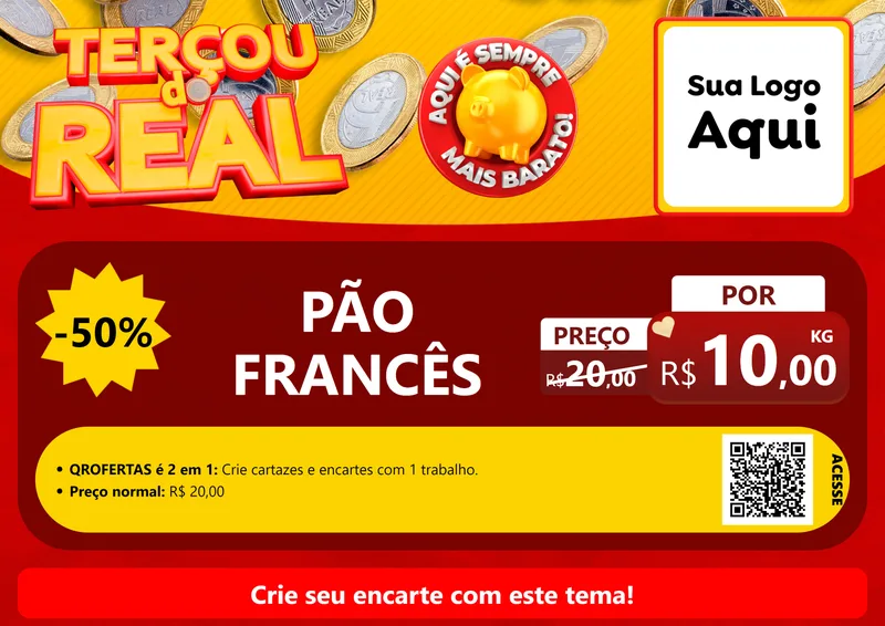 Modelo de Cartaz para Cartaz A4 Horizontal com o tema Terçou do Real para Padaria