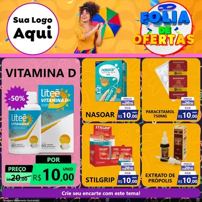 Modelo de Rede Social para Feed Facebook com o tema Folia de Ofertas para Farmácia