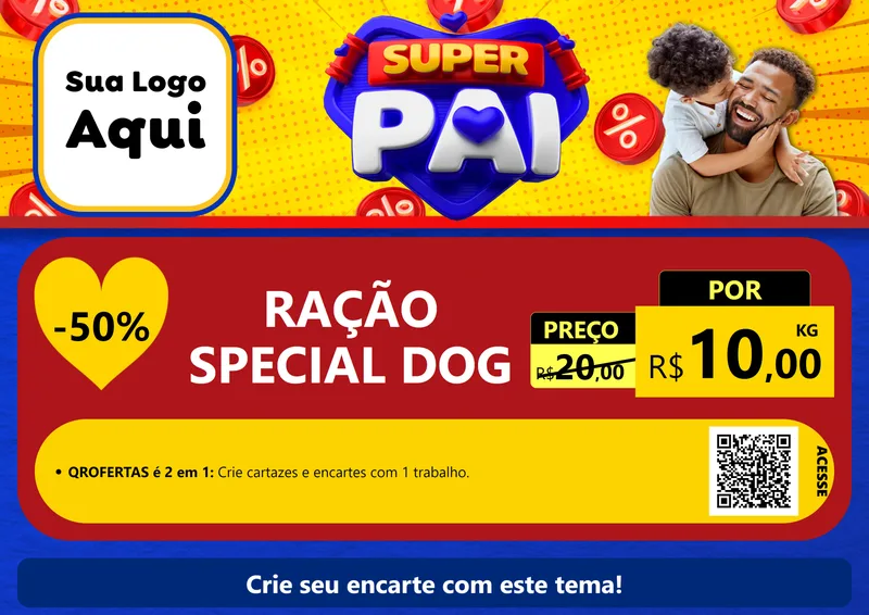 Modelo de Cartaz para Cartaz A4 Horizontal com o tema Super Pai para Pet Shop