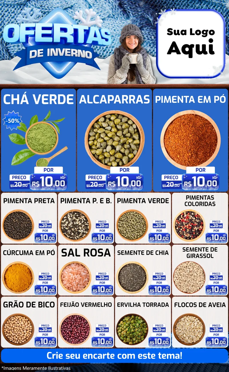 Modelo de Encarte para Encarte Grande com o tema Ofertas de Inverno para Produtos Naturais