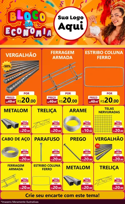 Modelo de Encarte para Encarte Grande com o tema Bloco da Economia para Ferragens