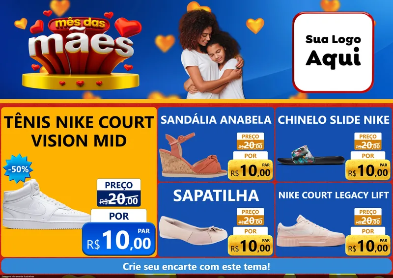 Modelo de Encarte para Encarte A4 Horizontal com o tema Mês das Mães para Calçados