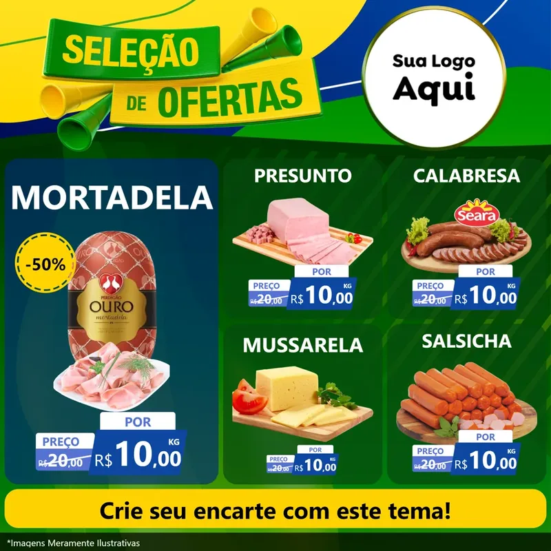 Modelo de Rede Social para Feed Facebook com o tema Seleção de Ofertas - Copa para Frios e Laticínios