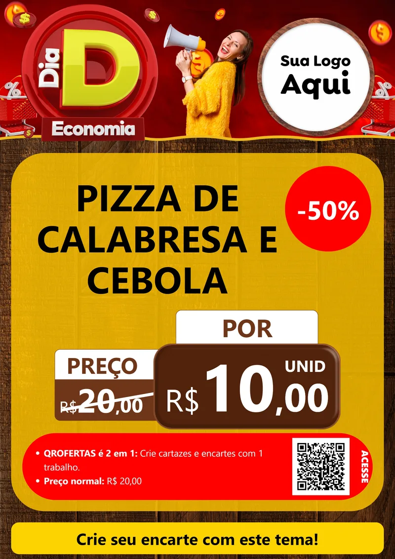 Modelo de Cartaz para Cartaz A4 Vertical com o tema Dia D Economia para Pizzaria