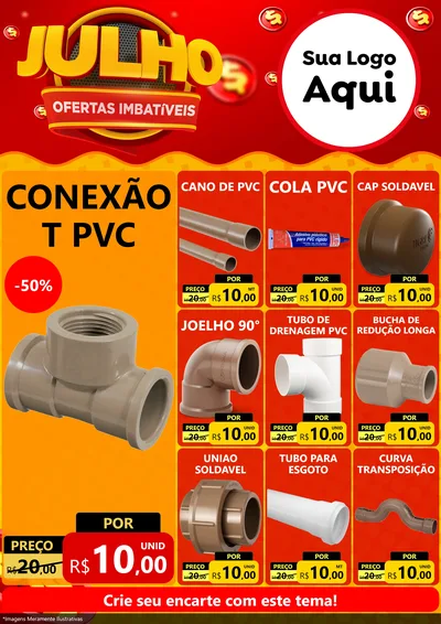 Modelo de Encarte para Encarte A4 Vertical com o tema Julho Ofertas Imbatíveis para Tubos e conexões