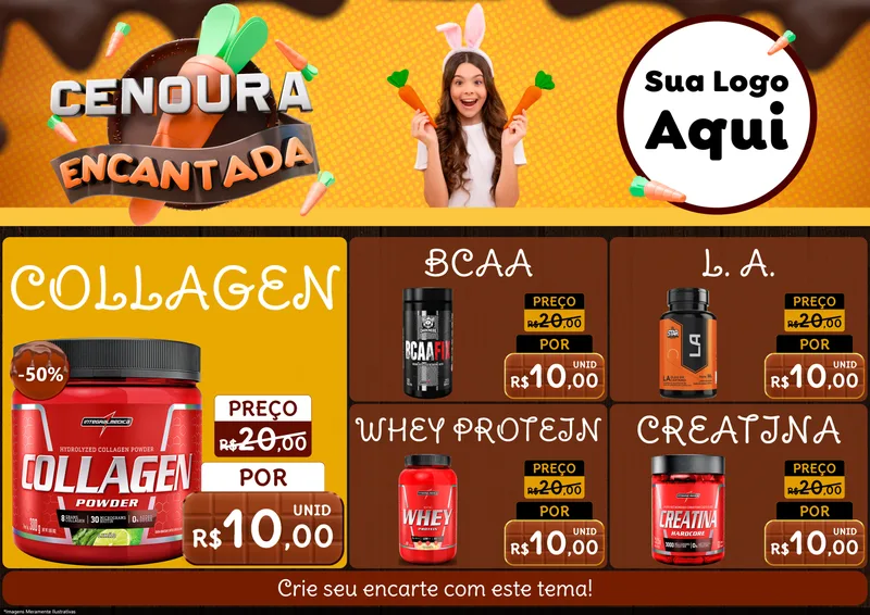 Modelo de Encarte para Encarte A4 Horizontal com o tema Cenoura Encantada - Páscoa para Suplementos alimentares
