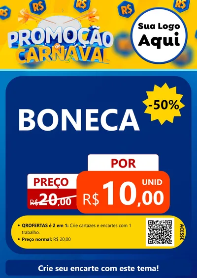 Modelo de Cartaz para Cartaz A4 Vertical com o tema Promoção de Carnaval para Brinquedos