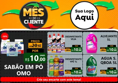 Modelo de Encarte para Encarte A4 Horizontal com o tema Mês do Cliente para Produtos de Limpeza